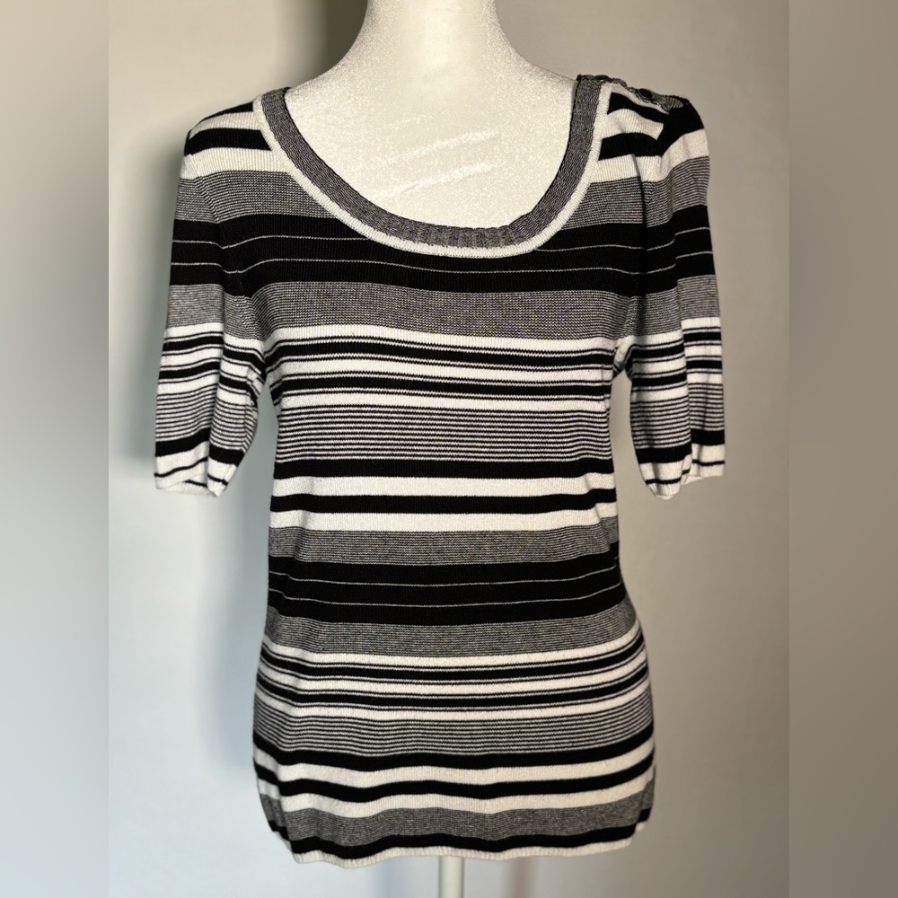 White House Black Market Monochrome Striped Top